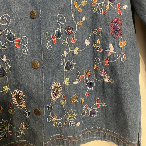 Women's Embroidered Denim Cortagecore Long Sleeve Shirt Floral Boho Y2K Chambray - Picture 12 of 13